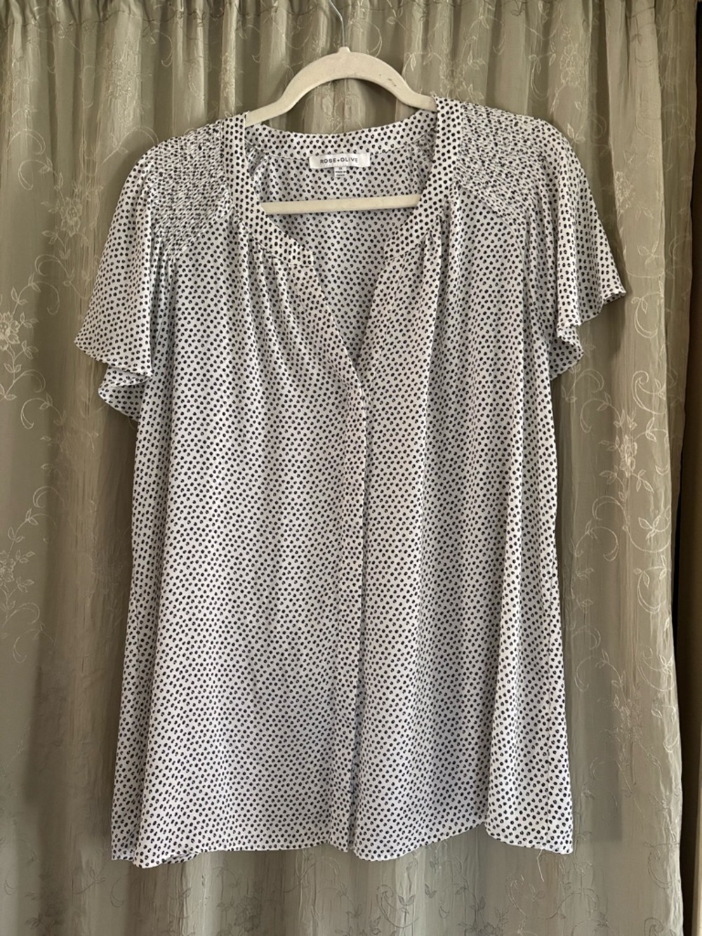 Rose & Olive White Blouse with Black Dot Print